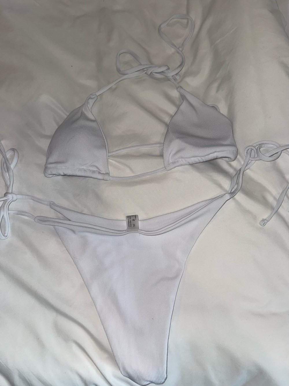SHEIN White Ribbed Triangle Tie-Side Bikini Set